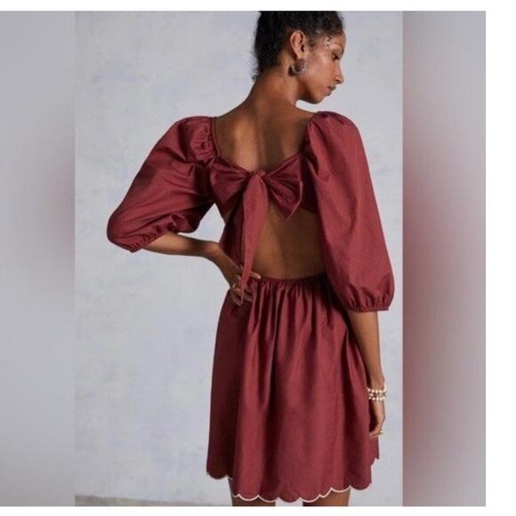 NWT Forever That Girl Anthropologie Scalloped Mini Dress Rusty Brown size Medium - Picture 2 of 13